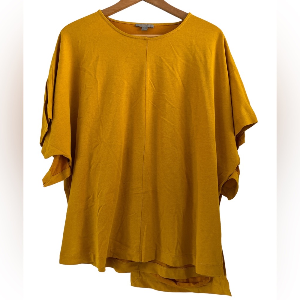 COS Collection of Style Boxy Avante Garde Asymmetrical Short Sleeve Mustard Top